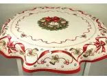 Obrus gobelinowy świąteczny śr. 140 cm stroik kokardka nr sw 202 SlodkieSny okrągły